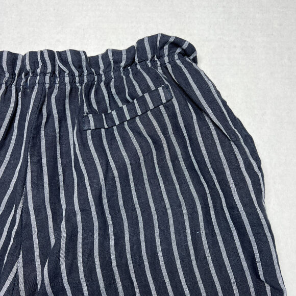 Own It High Waisted Cropped Linen Pants SIZE XL Blue Gray Striped Belted Italy - Picture 9 of 10